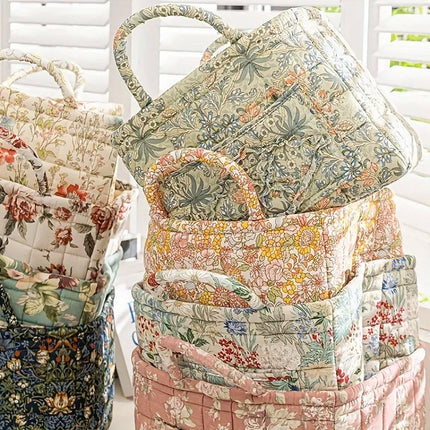 Portable Fabric Storage Basket Korean Pastoral Style Organizer for Home Sundries