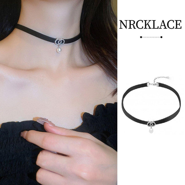 Black Leather Choker Pendant Necklace Fashion Collarbone Chain Jewelry Women