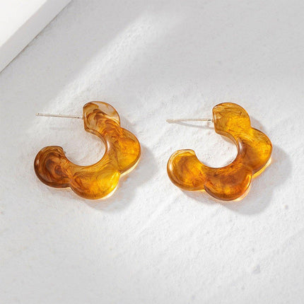 Vintage Amber C Shaped Earrings Retro Style Jewellery Women Girls Fashion
