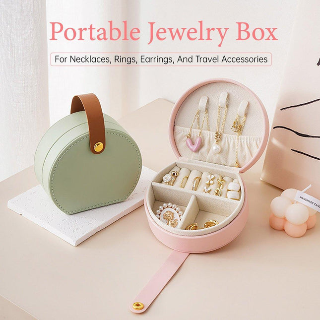 Small Portable Leather Jewelry Box Travel Case for Necklace Ring Earring Storage