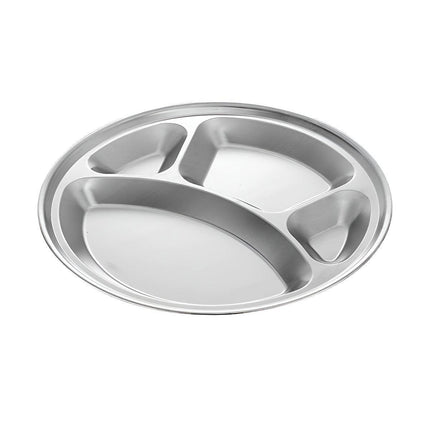 4pcs Stainless Steel Round Dinner Plates 4 Compartment Food Serving Trays Set