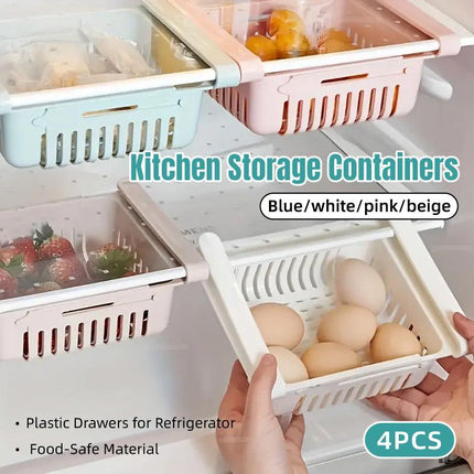 4pcs Fridge Storage Basket Organiser Egg Storage Rack Refrigerator Shelf Bins