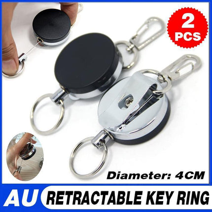 2 Recoil Key Ring Retractable Chain ID Pull Holder Reel Belt Clip Extend Keyring - Aimall