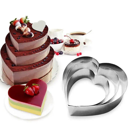 3X Stainless Steel Cake Mold 10/15/20cm Heart Baking Cake Ring For Mousse Party