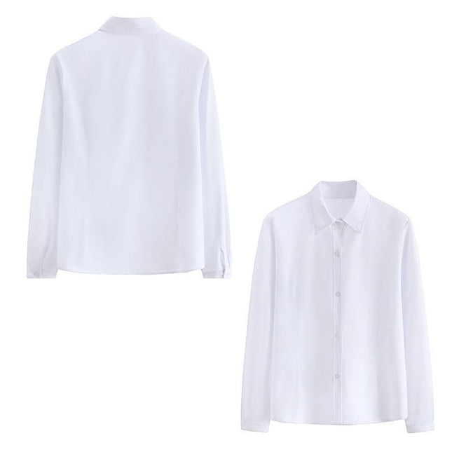 Ladies Womens Plain Long Sleeve Work Shirt Collar Office Formal Blouse Easy Care - Aimall