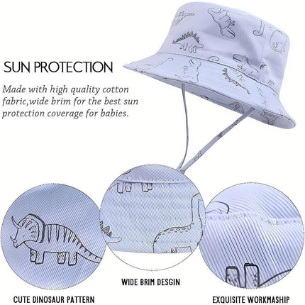Cartoon Dinosaur Bucket Hat with Wide Brim for Summer Sun Protection