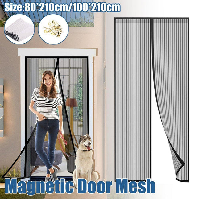 Striped Magnetic Screen Door Curtain Anti Mosquito Mesh Easy Install Ventilation