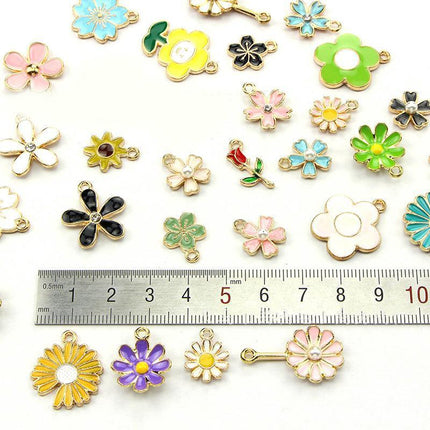 30PCS Assorted Gold Plated Enamel Flower Charms Pendant DIY For Jewelry Making - Aimall