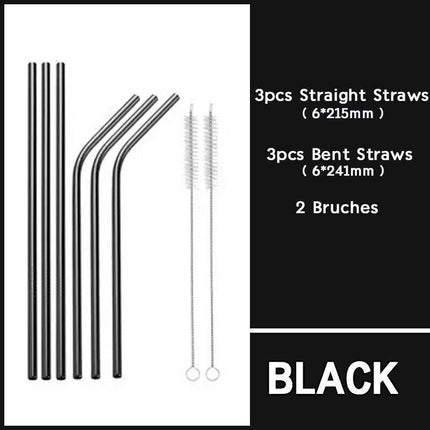 Reusable 304 Stainless Steel Straws Metal Drinking Washable Straw Brushes Set 2 - Aimall