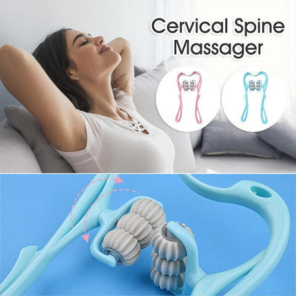 Hand 6-Roller Neck Shoulder Massager Trigger Point Pressure Pain Fatigue Relieve - Aimall