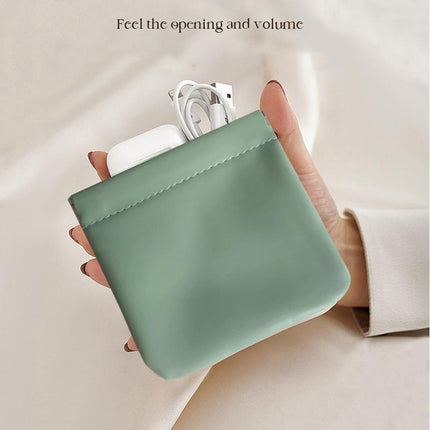 1x Pocket Cosmetic Bag Portable self-Closing Water-Resistant Leather Storage Bag - Aimall
