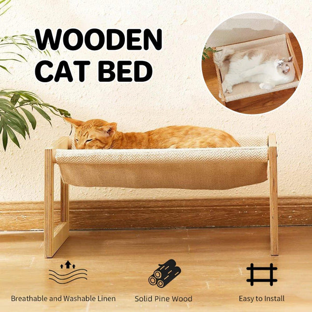 Comfortable Solid Pine Wood Pet Bed Raised Breathable Rectangular Cat Sleep