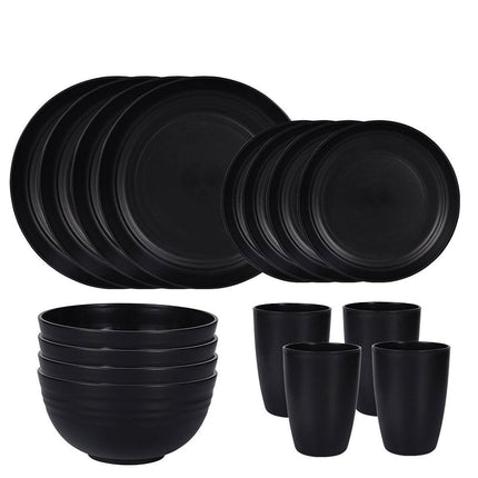 16PCS Eco-Friendly Wheat Straw Portable Tableware Set with Plate Bowl Cup