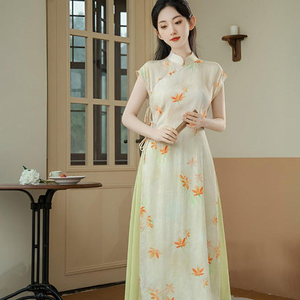 Chinese Women Long Dress Modified Cheongsam Design Sense Elegant Temperament