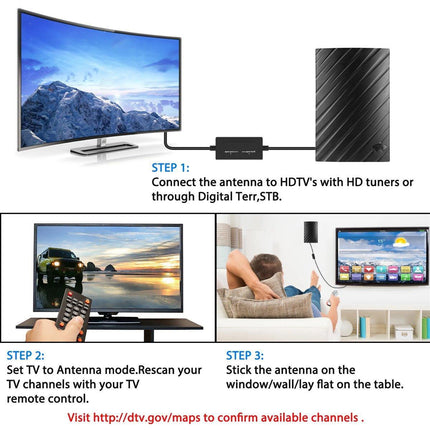 500 Mile HDTV Digital TV Antenna 4K 1080P Amplified Indoor Signal Booster Black