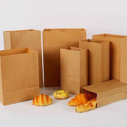 500PCS Kraft Food Paper Bags Brown Flat Bottom Lunch Bags Party Favour Bag - Aimall