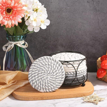 8PCS Round Cotton Woven Coaster Heat Resistant Thick Insulation Dining Table Mat