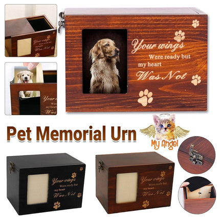 1x Wooden Pet Memorial Urn For Ashes With Photo Frame Cat/Dog Memory Box Keepsak - Aimall