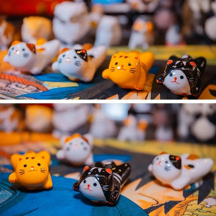 5PCS Cute Kitten Ceramic Chopstick Holder Set Cat Chopsticks Rack Pen Rest Craft