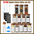 12pcs Square Glass Spice Jars Clear Storage Containers Kitchen Spice Organizing