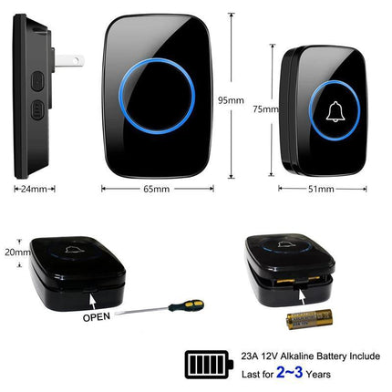 Wireless Door Bell Chime Waterproof Doorbell 2 Plugin Receivers 300M Long Range - Aimall