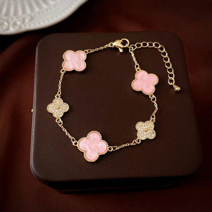 Luxury Pink Four-Leaf Clover Bracelet Elegant Fashion Jewellery Bracelet