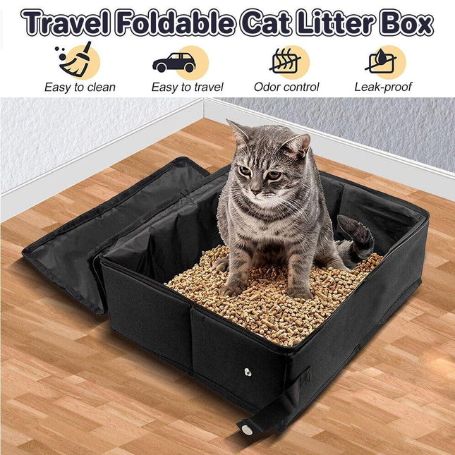 Portable Collapsible Travel Litter Box with Lid Foldable Fabric Litter Pan Bag