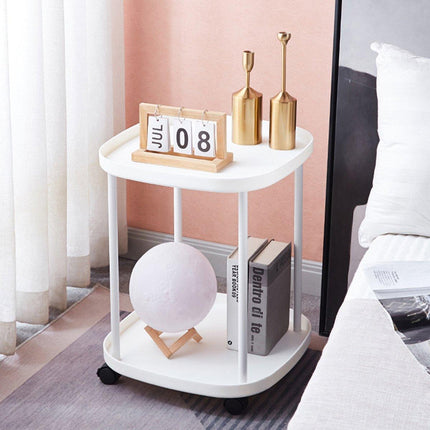 2 Tier Mobile Side Table Coffee Table with Storage Shelf Living Room Furniture