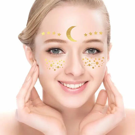 8Style Women Girl Face Gold Shine Body Temporary Tattoo Freckle Art Tattoo Paper - Aimall