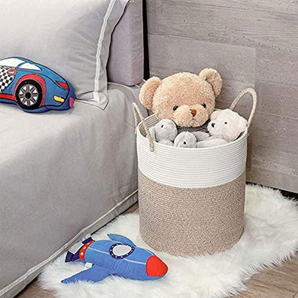 Woven Cotton Rope Storage Basket Foldable Laundry Bin Bamboo Clothes Organizer