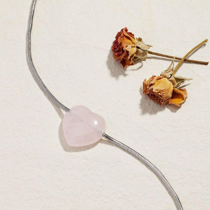 Fashion Girls Necklace Pink Love Titanium Steel Snake Chain Big Heart Pendant