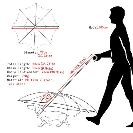 Pet Dog Transparent Umbrella 30 inch Diameter With Dog Leash For Rain Walking Outdoor