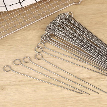 12PC Metal BBQ Skewers Reusable 20cm Grill Sticks Kebab Grilling Tools