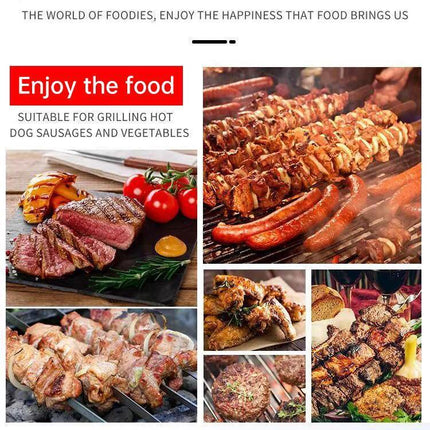 4PCS Outdoor BBQ Grill Basket Wooden Handle Sausage Hot Dog Corn Grilling Net