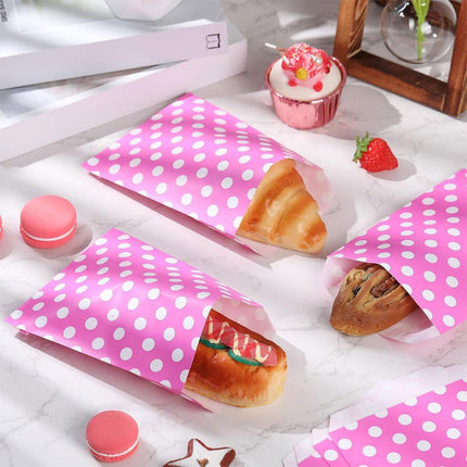 100pcs Colourful Polka Dot Paper Bags for Food Desserts Party Treats Packaging