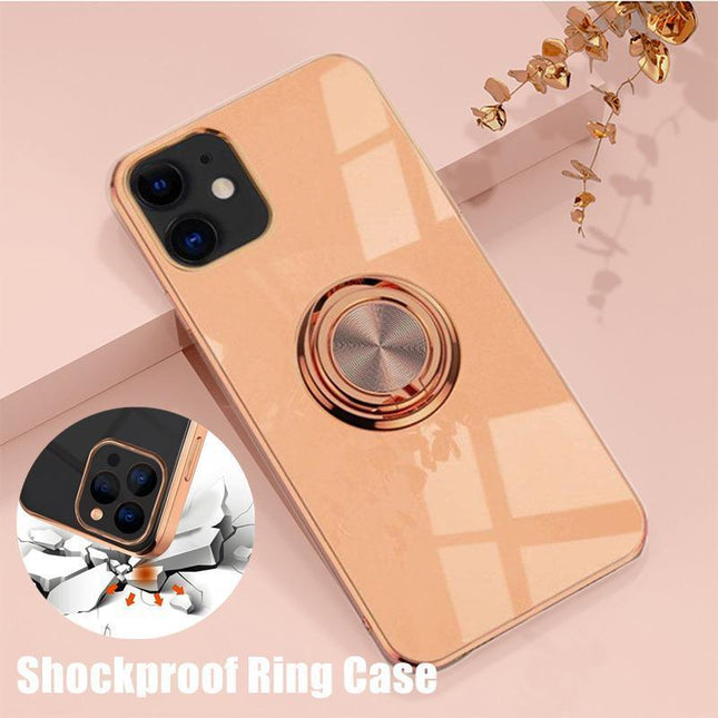 Milk Tea Luxury Shockproof Silicone Ring Case Stand Cover for iPhone 14 13 12 Pro Max - Aimall