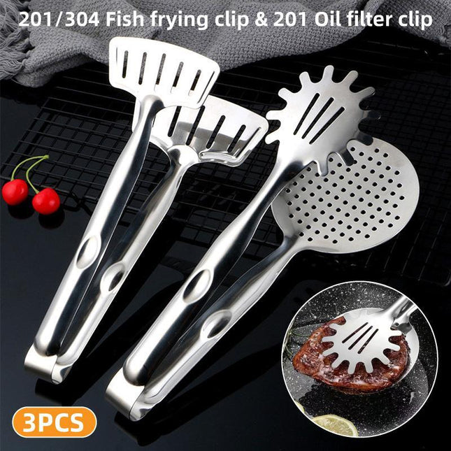 3pcs Stainless Steel Food Tongs Multifunctional Kitchen Cooking Serving Clips