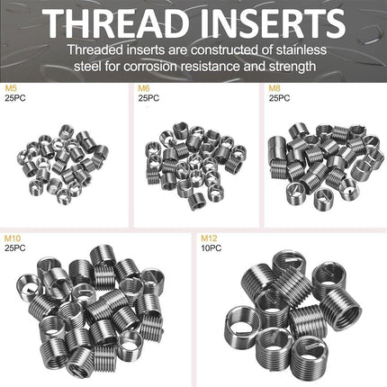 Thread Repair Kit 131 Pieces Helicoil-type M5 M6 M8 M10 M12 Twist Drill Bits - Aimall