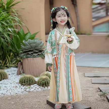 Ethnic Style Girls Hanfu Dress Set Chinese Traditional Colourful Clothing