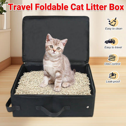 Portable Collapsible Travel Litter Box with Lid Foldable Fabric Litter Pan Bag