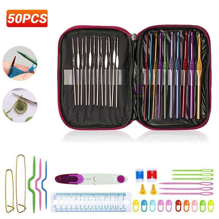 50PCS Hooks Set Crochet Sewing Tools Knitting Needles Aluminum DIY Weave Craft - Aimall