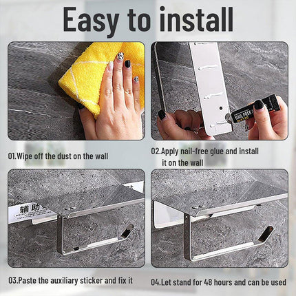 304 Stainless Steel Toilet Paper Holder Non-perforated Roll with Phone Rack