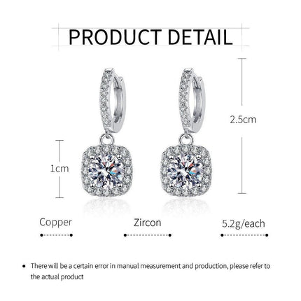 Classic Square Zircon Earrings for Women Elegant Sparkling Jewelry Gift Set
