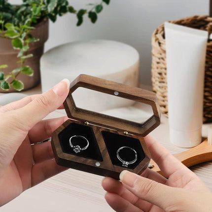 Elegant Black Walnut Wooden Ring Box Jewelry Diamond Proposal Gift Display Box
