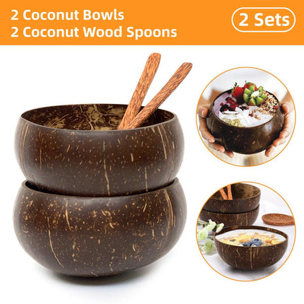 2Sets Natural Coconut Shell Bowls Dessert Fruit Salad Serving Bowls