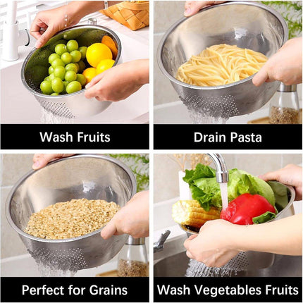 304 Stainless Steel Drain Basket for Rice Washing Vegetables Household Strainer