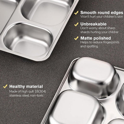8pcs Stainless Steel Divided Dinner Plates Square Fast Food Plate for Students
