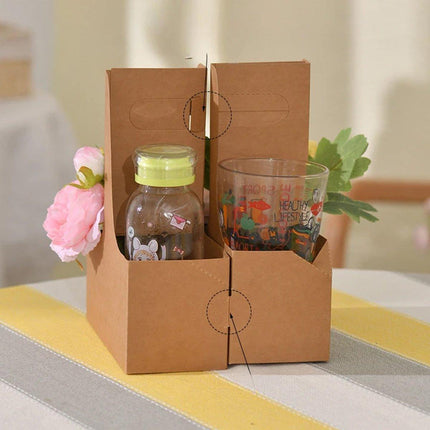 100pcs Kraft Paper Cup Holder Portable Coffee Drink Carrier Reusable Storage