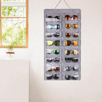 Wall Mounted Felt Glasses Storage Bag Foldable Hanging Sunglasses Organizer