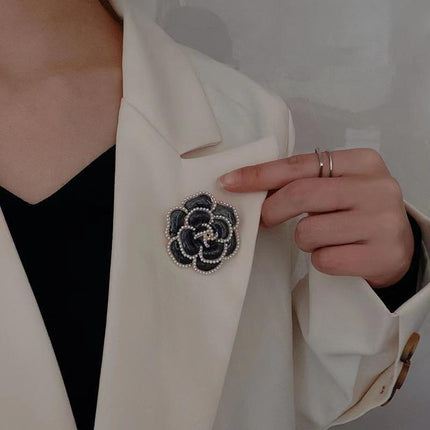 Women Enamel Camellia Fashion Rose Flower Brooch Alloy Pearl Coat Brooch Gift - Aimall